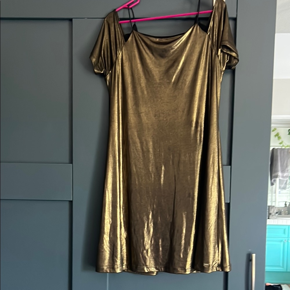Armani Exchange Gold Puff Sleeve Sundress